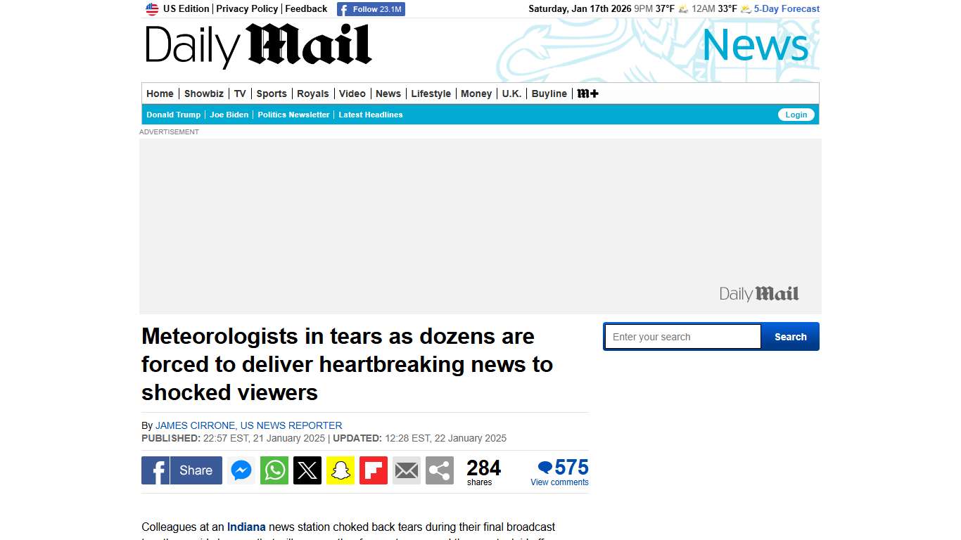 Meteorologists in tears as dozens are forced to deliver heartbreaking news to shocked viewers | Daily Mail Online